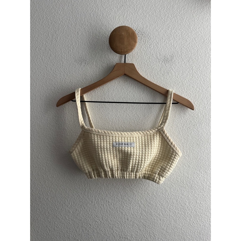 My Mum Made It Cream Quilted Waffle Crop Top Bralette Size Small